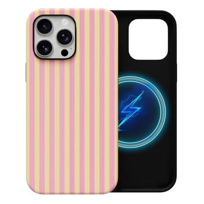 Skyseaco Compatible with iPhone 14 Pro Max Case with MagSafe, Cute Striped Phone Case for Women Girls, Soft TPU + Hard PC Dual Layer Shockproof Glossy Protective Cover, Pink and Yellow - color: Pink and Yellow, size: iPhone 14 Pro Max