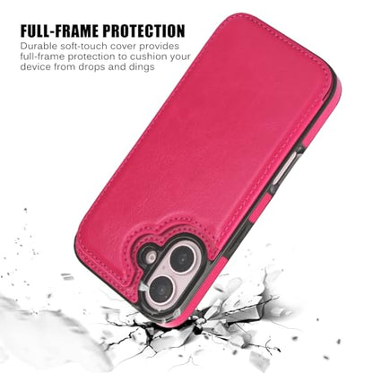 Wallet Case Compatible with iPhone 16 Plus 6.7”, Slim Protective Case with Card Holder,Premium PU Leather Kickstand Card Slots Case with Double Magnetic Clasp-Rosered - color: Rosered, size: iphone 16 Plus 6.7"