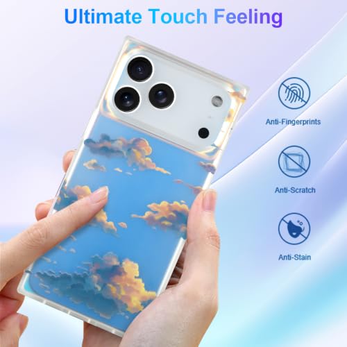 Cute Rectangle Case for iPhone 17 Pro Case, Iridescent Clouds | Twilight Sun Set Sky Pattern Design, Aesthetic Girly Matte Glitter Protective Phone Cover for Women Girls - size: iPhone 17 Pro