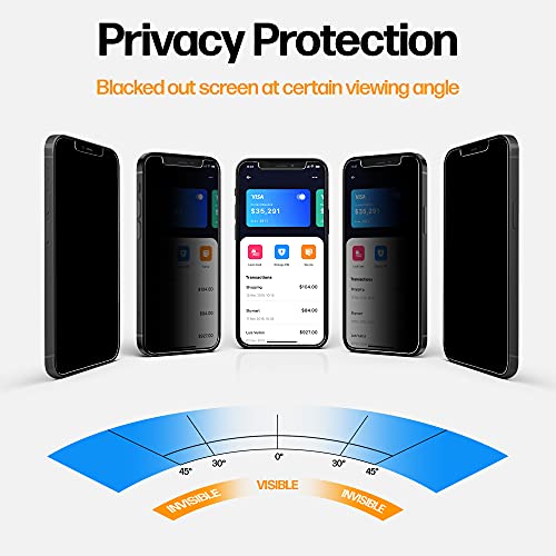 Power Theory Designed for iPhone 12 Pro Max Privacy Screen Protector Tempered Glass Anti Spy protection [9H Hardness], Easy Install Kit, 99% HD Bubble Free Case Friendly, Anti-Scratch, 2 Pack - size: iPhone 12 Pro Max [2-Pack]