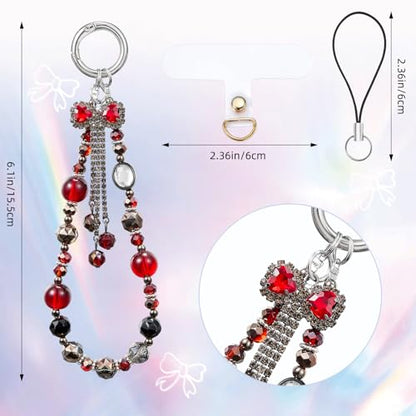 BEEFLYING Beaded Phone Charm Wrist Strap for Case - color: Red