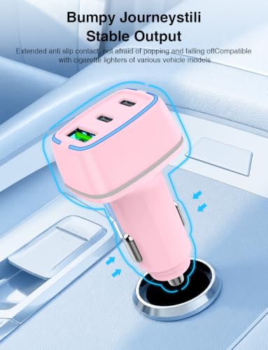 75W USB C Car Charger, 3-Port Super Fast Charging Cigarette Lighte - color: Pink