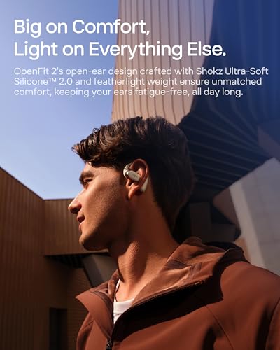 SHOKZ OpenFit 2 Open-Ear Earhook Bluetooth Earbuds, White,48H Playtime - color: Beige, style: Charging：USB-C