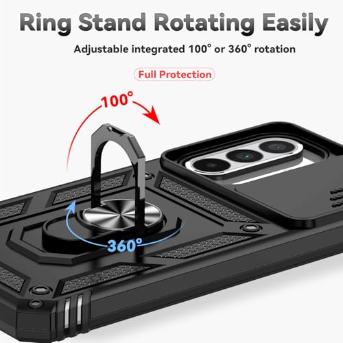 for Samsung Galaxy A36 5G Case with Slide Camera Cover HD Screen Protector [Military Grade 16ft. Drop Tested] Magnetic Ring Holder Kickstand Protective Phone Case for Galaxy A36 5G 2025, Black - color: Black w/ Slide Camera 2nd gen. Military Grade