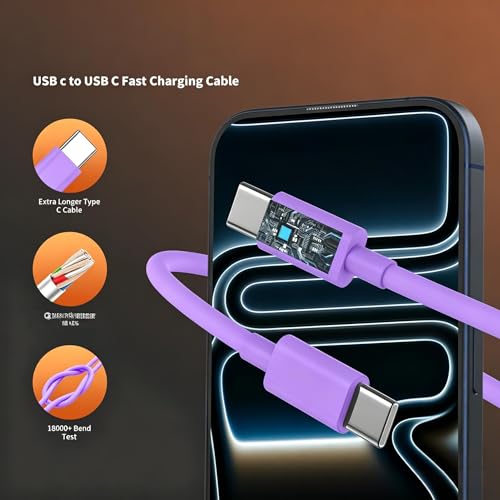 Fast Charger for iPhone 17 Pro Max, Super Fast USB C (6+6+10) FT Cables - color: Purple