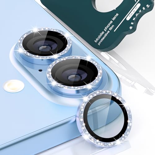 imluckies Glitter Camera Lens Protector for iPhone 17 6.3", [AR+AF] HD Clear Tempered Glass Lens Cover, 9H Scratch Resistant Individual Metal Shiny Ring, Case Friendly & Easy Install, Bling Blue - color: Bling Blue
