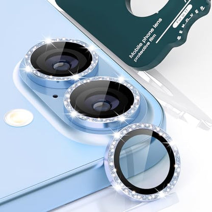 imluckies Glitter Camera Lens Protector for iPhone 17 6.3", [AR+AF] HD Clear Tempered Glass Lens Cover, 9H Scratch Resistant Individual Metal Shiny Ring, Case Friendly & Easy Install, Bling Blue - color: Bling Blue
