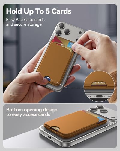 TWZKG for MagSafe Wallet, 5 Cards Holder with Stand, Magnetic Phone Wallet Stand for iPhone 17/16/15/14/13/12 Pro Max Air Plus Series, RFID Blocking Vegan Leather,Brown - color: Brown