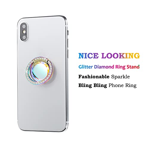 Iridescent Glitter Bling Bling Phone Ring Holder,Sparkle Phone Ring Grip Artificial Stand with Flat Diamond,Flat Rhinestone Cell Finger Ring for Phones,Pad(Rainbow) - color: Rainbow