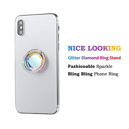 Iridescent Glitter Bling Bling Phone Ring Holder,Sparkle Phone Ring Grip Artificial Stand with Flat Diamond,Flat Rhinestone Cell Finger Ring for Phones,Pad(Rainbow) - color: Rainbow
