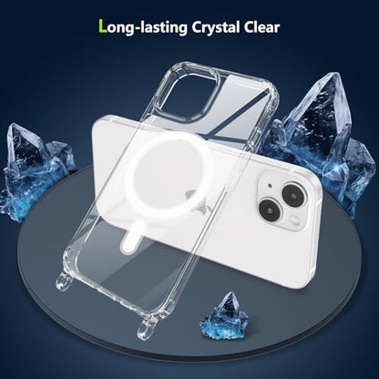 Magnetic Case for iPhone 13/14 6.1" Clear Crossbody Case with Adjustable Shoulder Neck Lanyard Strap,Compatible with Magsafe,Soft Slim Bumper Shockproof Protective Phone Cover-Black - color: Black, size: iPhone 13/14