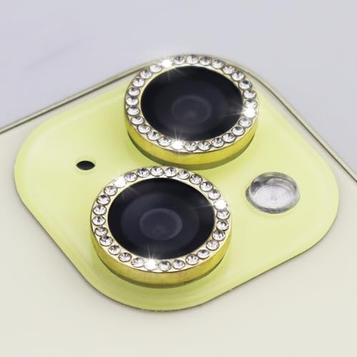 Camera Lens Protector for iPhone 15/15 Plus/14/14 Plus Bling Diamond Metal Ring Rhinestone Tempered Glass Lens Cover Accessories (Gold) - color: Gold
