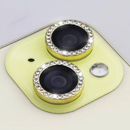 Camera Lens Protector for iPhone 15/15 Plus/14/14 Plus Bling Diamond Metal Ring Rhinestone Tempered Glass Lens Cover Accessories (Gold) - color: Gold