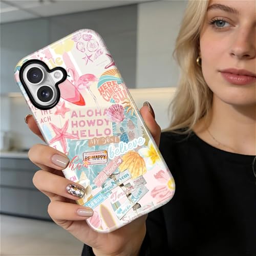 Case Compatible with iPhone 17, Cute Dual Layer Hybrid Phone Cover, Military Grade Drop Protection, Aesthetic Shockproof Phone Case for Women Girls, Pastel Pink Summer Collage - color: Pastel Pink Summer Collage, size: Iphone 17