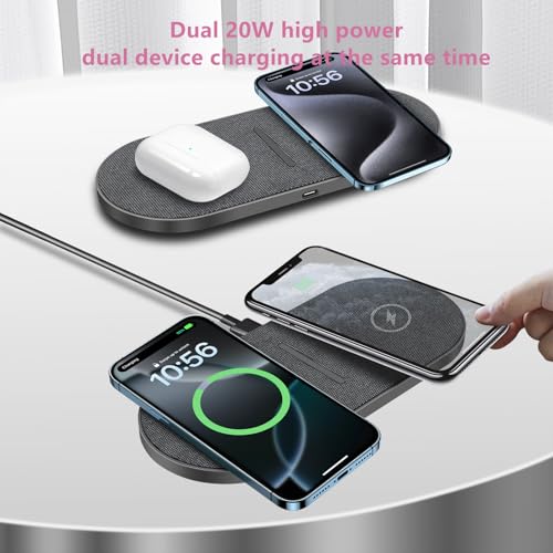 40W Wireless Charging Pad,Dual 20W Charging mat for Apple iPhone 16 15 14 13 12 11 Pro/Max/Mini/Plus/XS/XR,Airpods 4/3/Pro,2 in 1 Wireless Phone Charger for Samsung,Pixel,Xperia(with PD Adapter) - color: Gray with Adapter