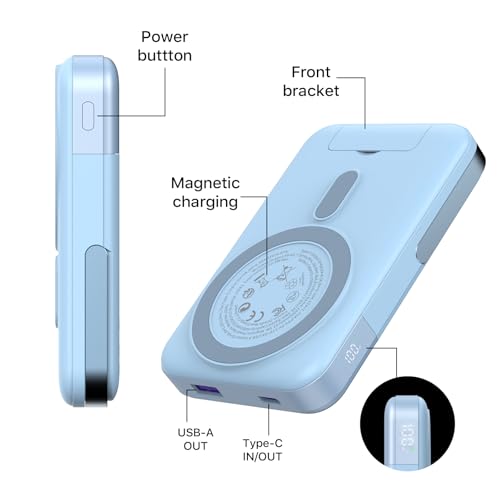 JUOVI for Magsafe Power Bank 10000mAh Portable Charger with Stand - color: Blue