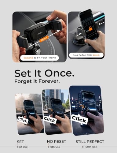LISEN Suction Phone Mount for Car, [Ultra Suction & Less Fuss] Car Phone Holder Mount Vacuum Dashboard Phone Holder, Car Cell Phone Holder for iPhone 18 Pro Max 17 16 15 Air with Case Galaxy S26 S25 - color: Black