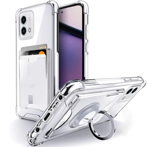 Shields Up for Moto G Stylus 5G 2023 Case with Card Holder, Clear | Minimalist Wallet Case, 3 Card Slots, 360° Rotation Ring Stand/Kickstand, Drop Protection Protective Cover - size: Moto G Stylus 5G 2023