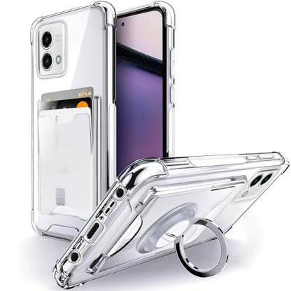 Shields Up for Moto G Stylus 5G 2023 Case with Card Holder, Clear | Minimalist Wallet Case, 3 Card Slots, 360° Rotation Ring Stand/Kickstand, Drop Protection Protective Cover - size: Moto G Stylus 5G 2023