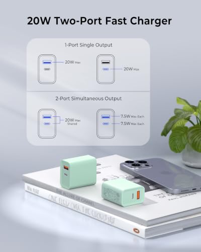 CSODINCE 3 Pack USB C Wall Charger, 20W Durable Dual Port QC+PD 3.0 Power Adapter, Double Fast Plug Charging Block for Phone 14/15/16/17 Pro/Pro Max/Plus, XS/XR/X, Watch Series 8/7 Cube(Parrot Green) - color: Parrot Green