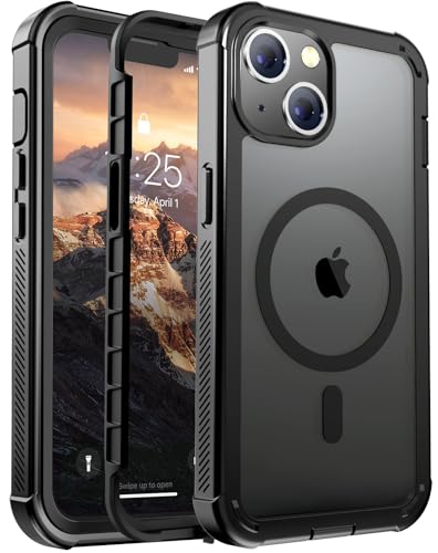 jaroco Magnetic for iPhone 14 Case Heavy Duty Protection Black | Compatible with MagSafe,Military Grade Drop Protection,Translucent Matte,Non-Slip,Shockproof 2-Layer Durable Bumper Case - color: Black, size: iPhone 14