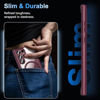 Hensinple for Samsung Galaxy S22 Ultra Case Magnetic, Galaxy S22 Ultra Phone Case [Compatible with Magsafe], Clear Hard Back Slim Shockproof Magnetic Cover Case 6.8 Inch, Burgundy - color: Burgundy-S22 Ultra, size: Galaxy S22 Ultra 6.8 inch