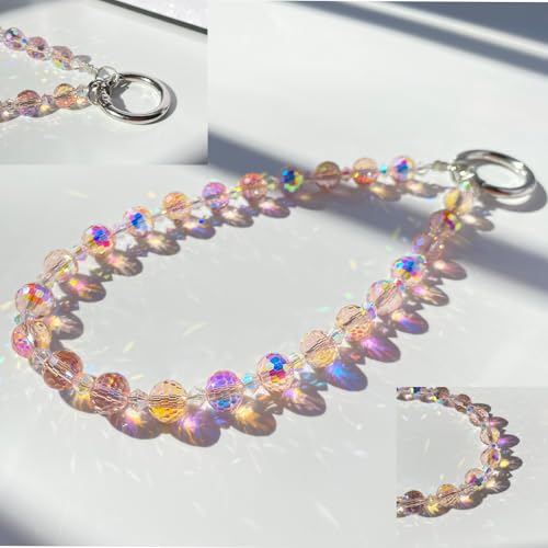 Sparkle Crystal Pearl Phone Wrist Strap for Women, Sparkling Beaded Cellphone Lanyard Chain - color: Sparkle Pink