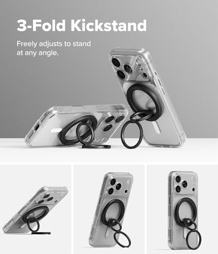 Ringke for MagSafe Phone Grip [Double Sided Magnetic Phone Holder] 3-Tier Foldable Stand Two-Sided Powerful Magnet for Gym Dual Magnetic Smart Ring for iPhone 17 Pro Max 16 15 14 13 12 - Black