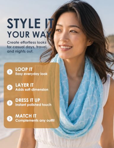 Pop Fashion Quatrefoil Pattern Infinity Scarf for Women - Travel Scarf with Hidden Pocket - All Seasons - color: Light Blue, size: 24.5 x 9.5