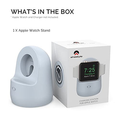 AhaStyle iWatch Stand Silicone Charging Dock Holder Accessories for Apple Watch Series 8/Ultra/SE2/7/6/SE/5/4/3/2/1(49/45/44/42/41/40/38mm), Supports Nightstand Mode【Adapters NOT Included】(Light Blue) - color: Light Blue