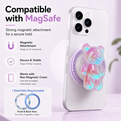 Magnetic 3D Bear Phone Grip Stand, MagSafe Compatible — Lilac Opal - color: Lilac Opal