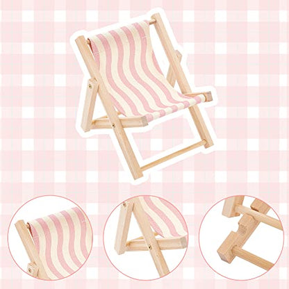 WEBEEDY 3pcs Cell Phone Holder Wood Canvas Beach Deck Chair Foldable Cell Phone Holder 3 Styles Adjustable Mini Folding Chair Cell Phone Stand Desktop Multifunction Mobile Phone Holder
