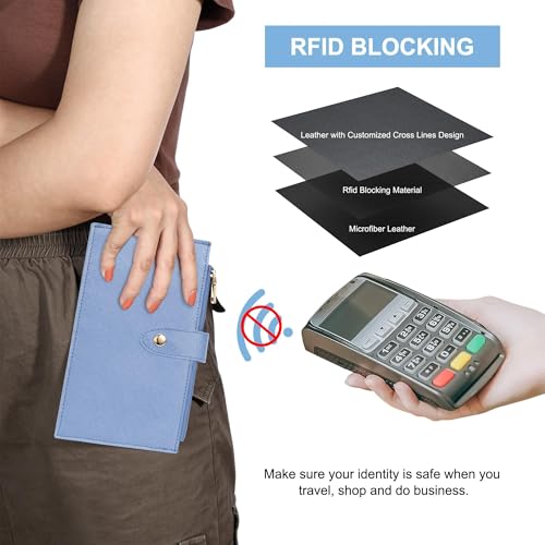 Travelambo RFID Wallet Women Large Size Bifold Multi Card Wallet Case with Zipper Pocke Credit Card Holder for Women - color: Gold Blue