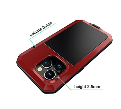 for iPhone 14 Pro Max Case, 360 Full Body Protective Cover Heavy Duty Shockproof Tough Armour Aluminum Metal Case with Silicone Built-in Screen Protector for iPhone 14 Pro Max 6.7" - Red - color: Red
