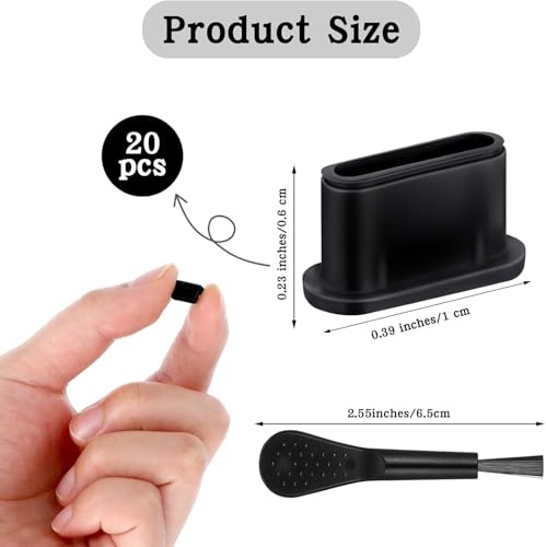 USB C Plug Cover Dust Plug, Black, Silicone, 20 Pcs