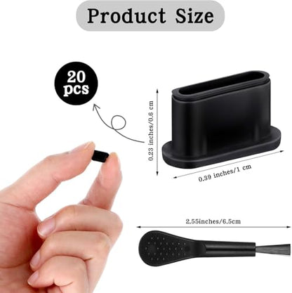 USB C Plug Cover Dust Plug, Black, Silicone, 20 Pcs