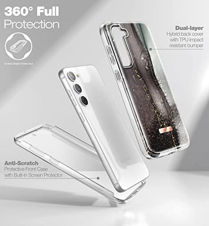 SURITCH for Samsung Galaxy S23 Plus Case, [Built-in Screen Protector] [Dual-Layer Protection ] Full Protection Shockproof Rugged Bumper Phone Cover for Samsung S23 Plus 6.6 Inch - Black Marble - color: Black Marble