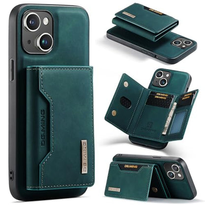 Leather Wallet Phone Cases Compatible with iPhone 15 Case with Card Holder Men 6.1'' 2 in 1 Detachable Back Cover (Green, IP 15) - color: Green, size: IP 15