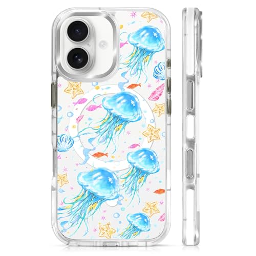 VisEnt Clear Case for iPhone 17, Magnetic Phone Case, Transparent Slim Cover, Military Grade Protection, Shockproof, Anti-Yellowing, Scratch Resistant, Blue Jellyfish Ocean - color: Blue Jellyfish Ocean, size: Iphone 17