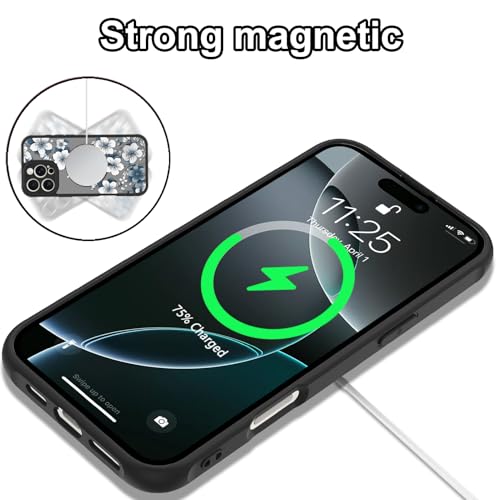 Magnetic for iPhone 16 Pro Case,White Flower | [Compatible with MagSafe] Cute Fashion Translucent Matte Hard Back Shockproof Anti-Scratch Phone Case,Ink Flower - color: Ink Flower, size: iPhone 16 Pro