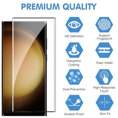 3 Pack HD Clear Tempered Glass Screen Protector for Samsung Galaxy S23 Ultra 5G, Fingerprint Unlock, 3D Curved, Scratch Resistant, Bubble-Free
