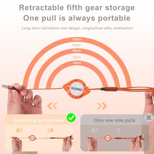 SIQIWO Retractable Multi USB C Charging Cable 3 in 1, QC3.0 Fast Charger - color: Orange