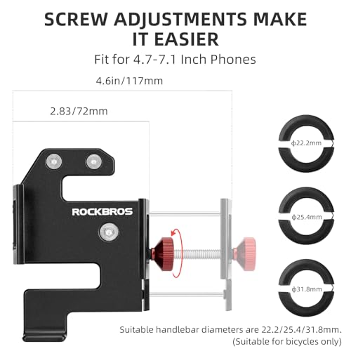 ROCKBROS Bike Phone Mount, Aluminum Handlebar Clamp for 4.7-7.1 in Phones