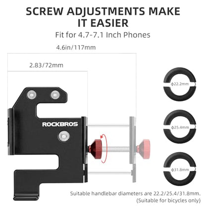 ROCKBROS Bike Phone Mount, Aluminum Handlebar Clamp for 4.7-7.1 in Phones