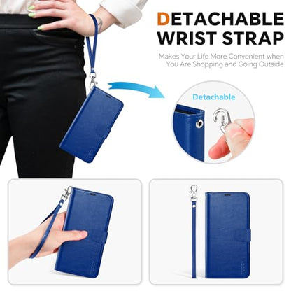 TUCCH 2-in-1 Removable Wallet Case for iPhone 17e/16e (6.1"), Klein Blue | RFID Blocking, 4 Card Holders, Kickstand, Wrist Strap, Wireless Charging, Shockproof TPU, PU Leather, Magnetic, Flip Cover - color: Klein Blue - Textured