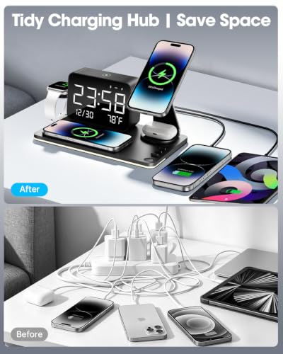 7-in-1 Magnetic Wireless Charging Station with Digital Clock & LED Lamp