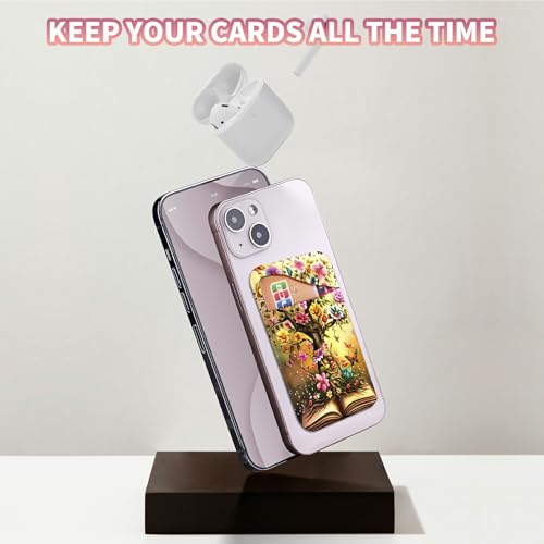 Phone Credit Card Holder Stick on, Phone Case Wallet, Cell Phone Pocket Self Adhesive Stretchy Lycra Stick on Wallet ID Credit Card Case Pouch Sleeve for All Smartphones, Flower Tree - color: Phone Case Wallet-613