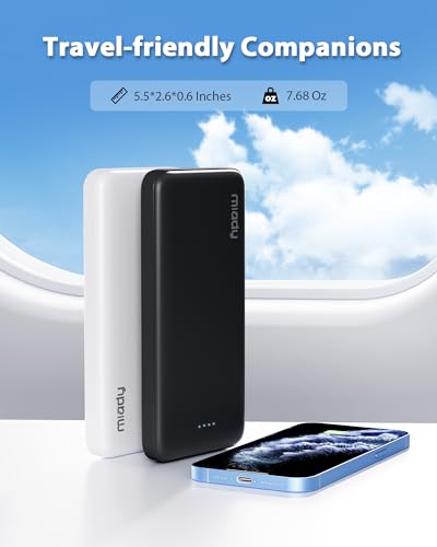 Miady 2-Pack Portable Charger, Slim 10000mAh Power Bank Dark Black+White - color: Black+White