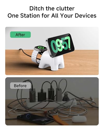 Magnetic Wireless Charging Station, Charger Stand for iPhone Apple Watch - color: White