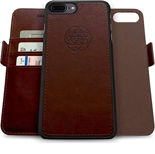 Dreem Fibonacci 2-in-1 Wallet Case for Apple iPhone 8 Plus & 7 Plus - Luxury Vegan Leather, Magnetic Detachable Shockproof Phone Case, RFID Card Protection, 2-Way Flip Stand - Coffee - color: Coffee, size: iPhone 8 Plus & 7 Plus